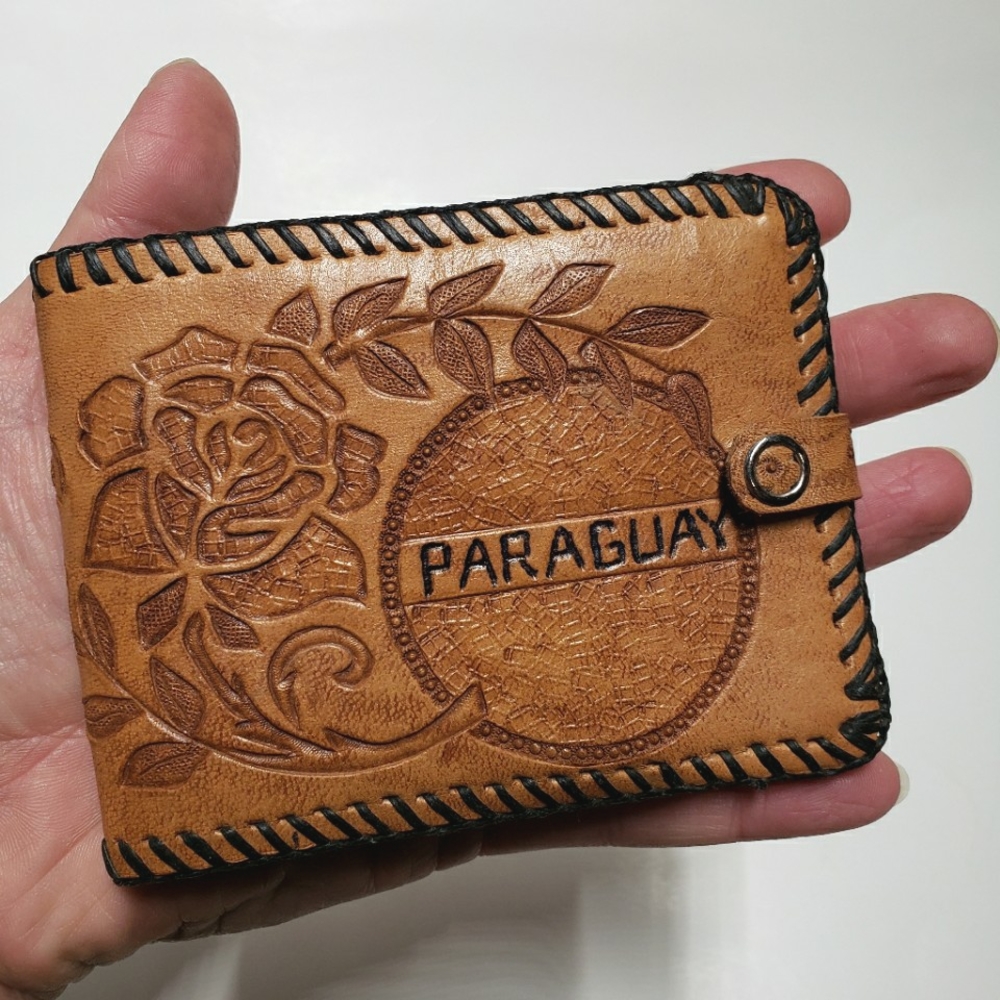 Handcrafted Vintage Floral Tooled Leather Bifold Wallet, Flowers 1970s 1980s